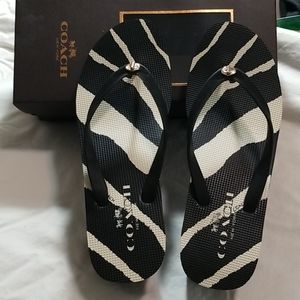 Coach Zebra print slippers size 10